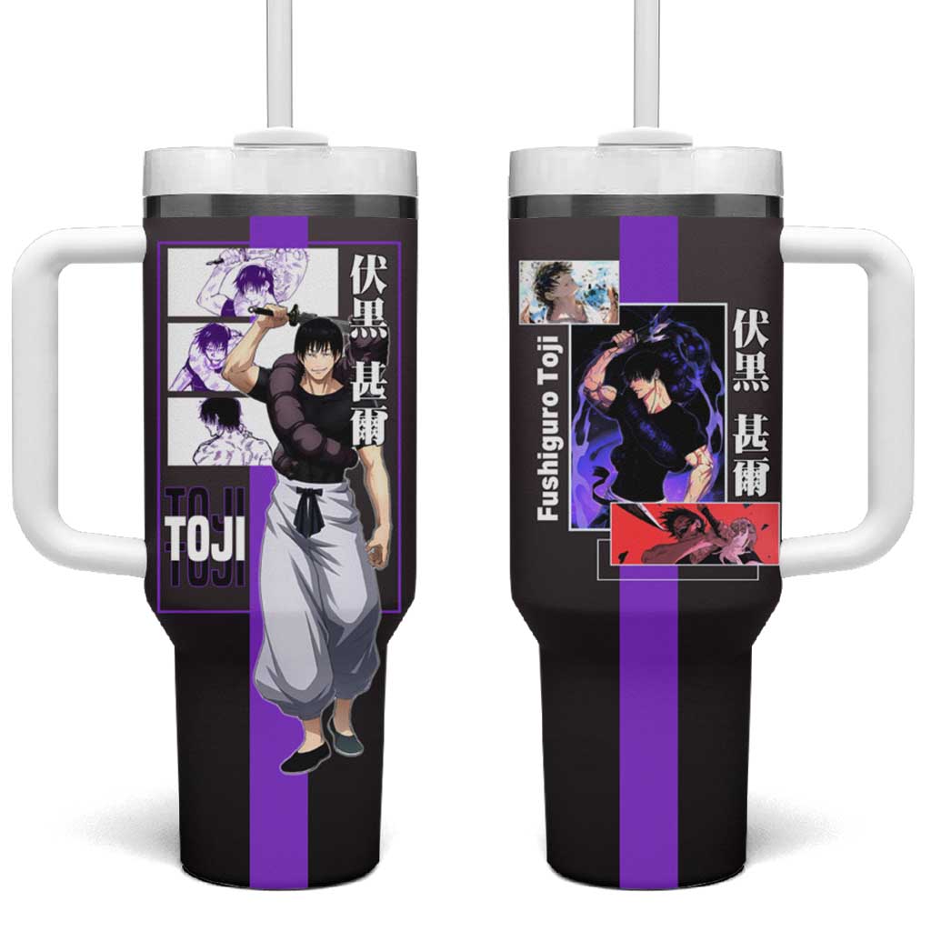 Fushiguro Toji from Jujutsu Kaisen Tumbler With Handle with Purple and Black Background and Multiple Poses Design TS04