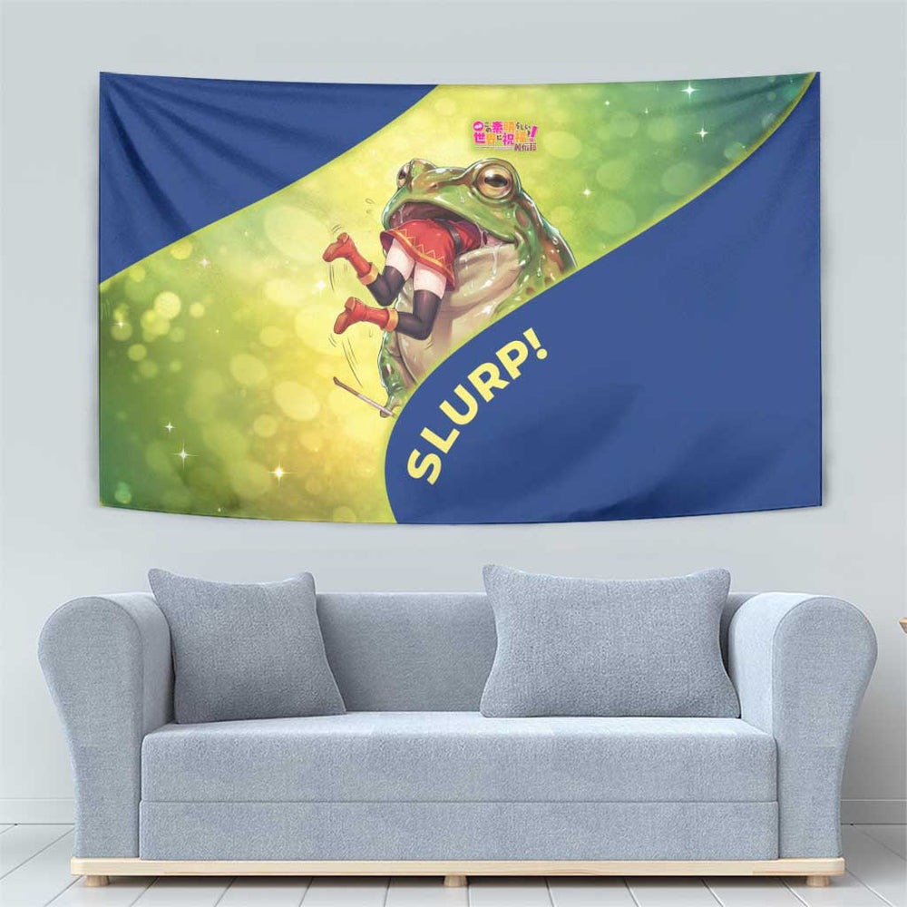 Giant Toad Encounter Tapestry Comedic Fantasy Creature Art Style TS04 Giant Toad Encounter Tapestry Comedic Fantasy Creature Art Style TS04