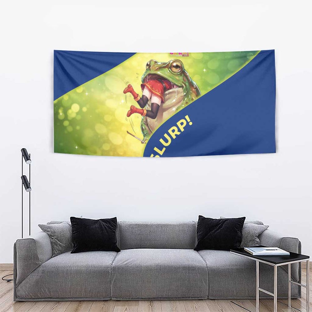 Giant Toad Encounter Tapestry Comedic Fantasy Creature Art Style TS04 Giant Toad Encounter Tapestry Comedic Fantasy Creature Art Style TS04