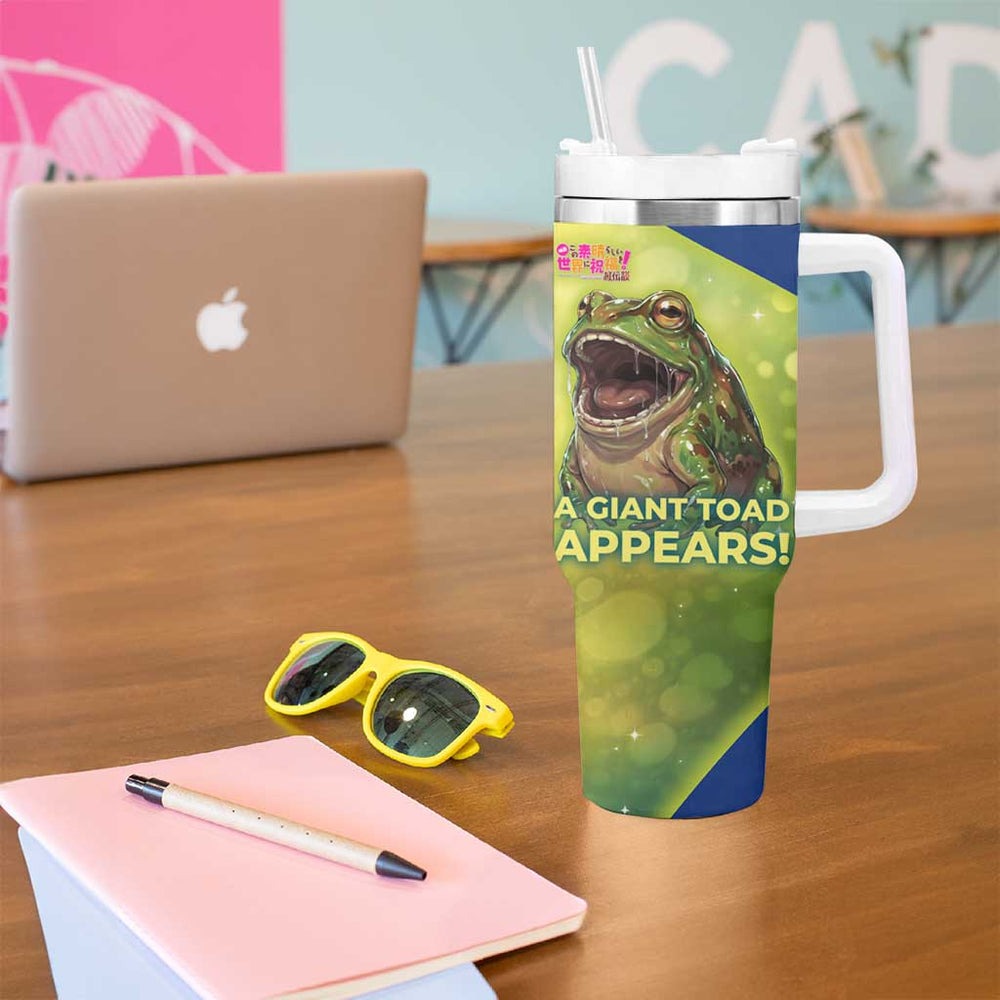 Giant Toad Encounter Tumbler With Handle Comedic Fantasy Creature Art Style TS04 Giant Toad Encounter Tumbler With Handle Comedic Fantasy Creature Art Style TS04