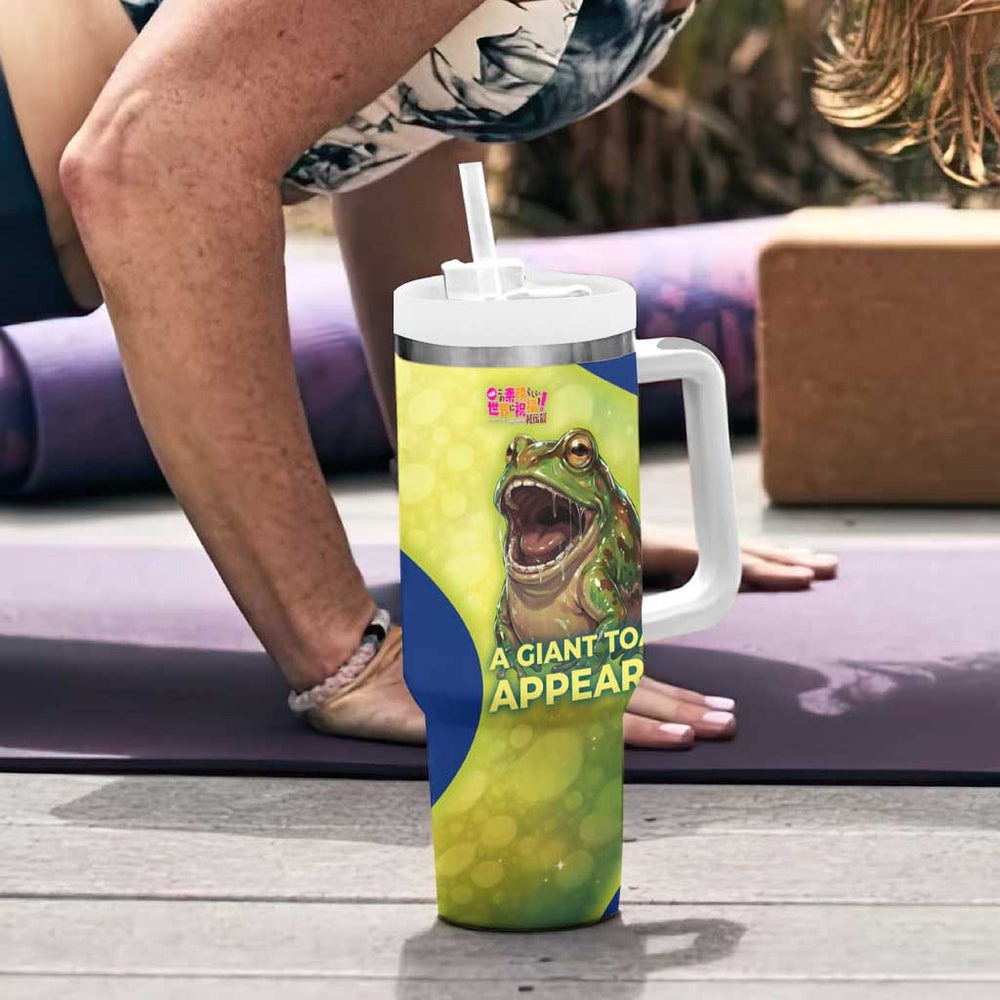 Giant Toad Encounter Tumbler With Handle Comedic Fantasy Creature Art Style TS04 Giant Toad Encounter Tumbler With Handle Comedic Fantasy Creature Art Style TS04
