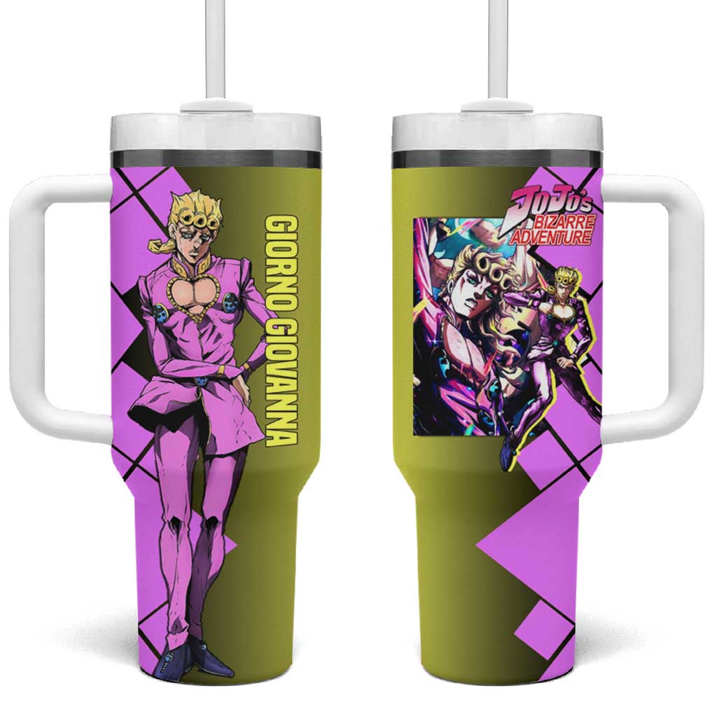 Giorno Giovanna JoJo's Bizarre Adventure Tumbler With Handle with Gold Experience Pose and Stylish Stand Design TS04