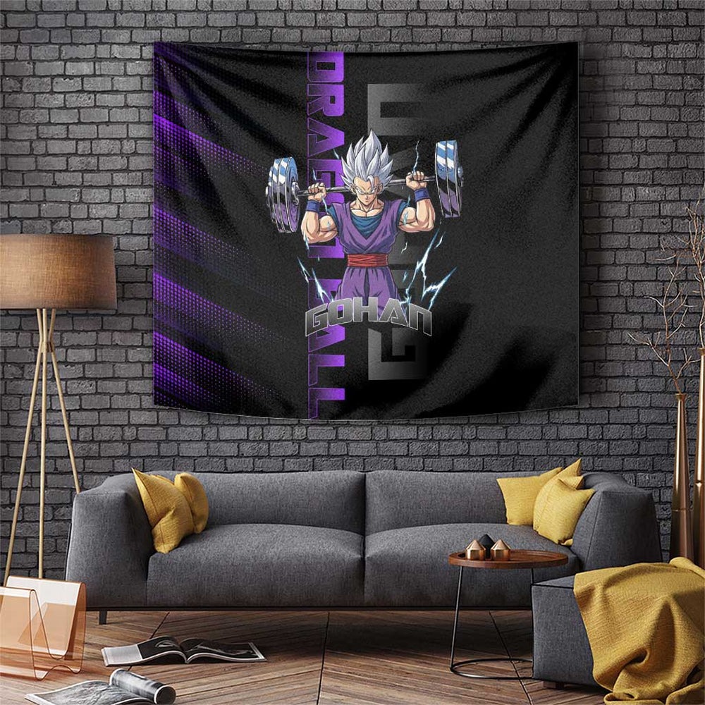 Gohan Dragon Ball Gym Theme Tumbler With Handle with Dumbbell Power Lift and Electric Aura on Black and Purple Design TS04 Gohan Dragon Ball Gym Theme Tumbler With Handle with Dumbbell Power Lift and Electric Aura on Black and Purple Design TS04