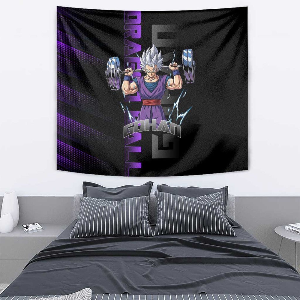 Gohan Dragon Ball Gym Theme Tumbler With Handle with Dumbbell Power Lift and Electric Aura on Black and Purple Design TS04 Gohan Dragon Ball Gym Theme Tumbler With Handle with Dumbbell Power Lift and Electric Aura on Black and Purple Design TS04
