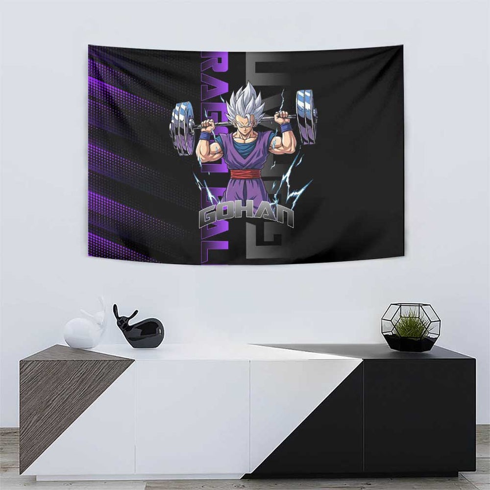 Gohan Dragon Ball Gym Theme Tumbler With Handle with Dumbbell Power Lift and Electric Aura on Black and Purple Design TS04 Gohan Dragon Ball Gym Theme Tumbler With Handle with Dumbbell Power Lift and Electric Aura on Black and Purple Design TS04