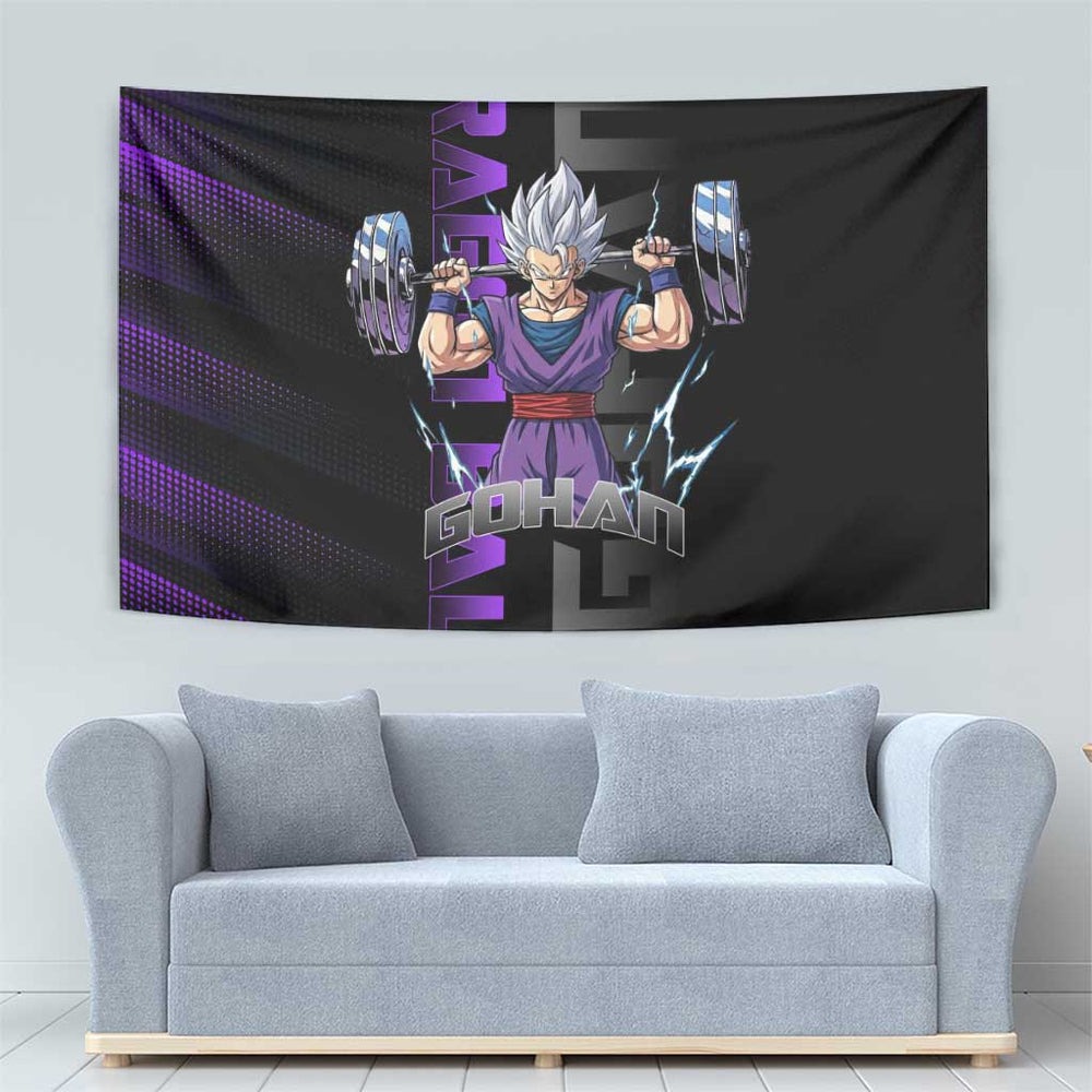 Gohan Dragon Ball Gym Theme Tumbler With Handle with Dumbbell Power Lift and Electric Aura on Black and Purple Design TS04 Gohan Dragon Ball Gym Theme Tumbler With Handle with Dumbbell Power Lift and Electric Aura on Black and Purple Design TS04