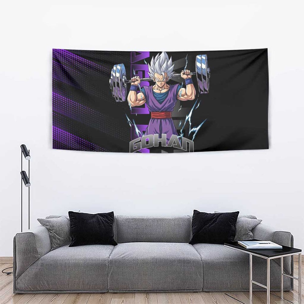 Gohan Dragon Ball Gym Theme Tumbler With Handle with Dumbbell Power Lift and Electric Aura on Black and Purple Design TS04 Gohan Dragon Ball Gym Theme Tumbler With Handle with Dumbbell Power Lift and Electric Aura on Black and Purple Design TS04