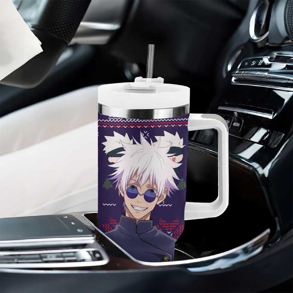 Gojo Satoru Ugly Christmas - Jujutsu Kaisen Tumbler With Handle Anime Mix Christmas Style TS04 Gojo Satoru Ugly Christmas - Jujutsu Kaisen Tumbler With Handle Anime Mix Christmas Style TS04