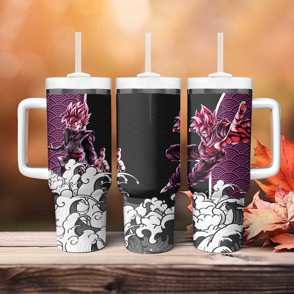 Goku Black Rose Japanese Kanagawa - Dragon Ball Tumbler With Handle Anime Japan Style TS04 Goku Black Rose Japanese Kanagawa - Dragon Ball Tumbler With Handle Anime Japan Style TS04