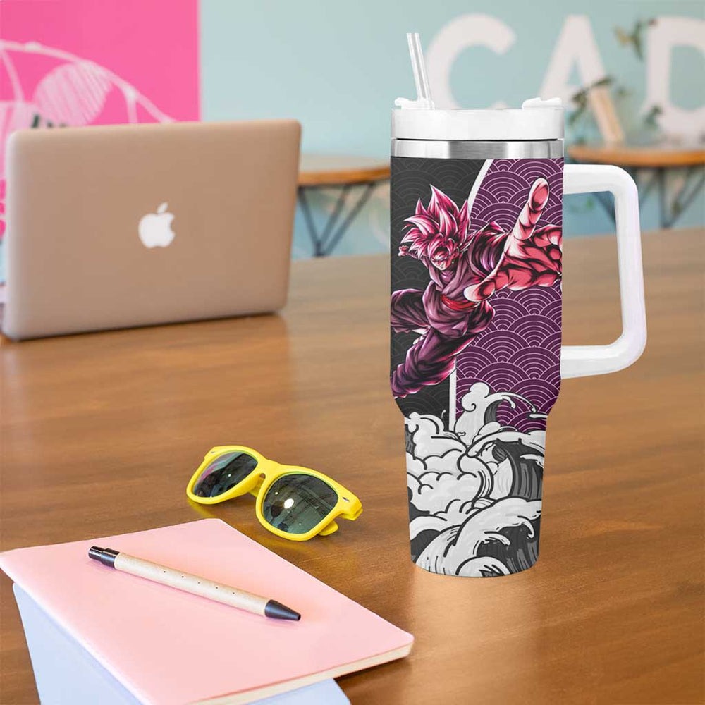 Goku Black Rose Japanese Kanagawa - Dragon Ball Tumbler With Handle Anime Japan Style TS04 Goku Black Rose Japanese Kanagawa - Dragon Ball Tumbler With Handle Anime Japan Style TS04