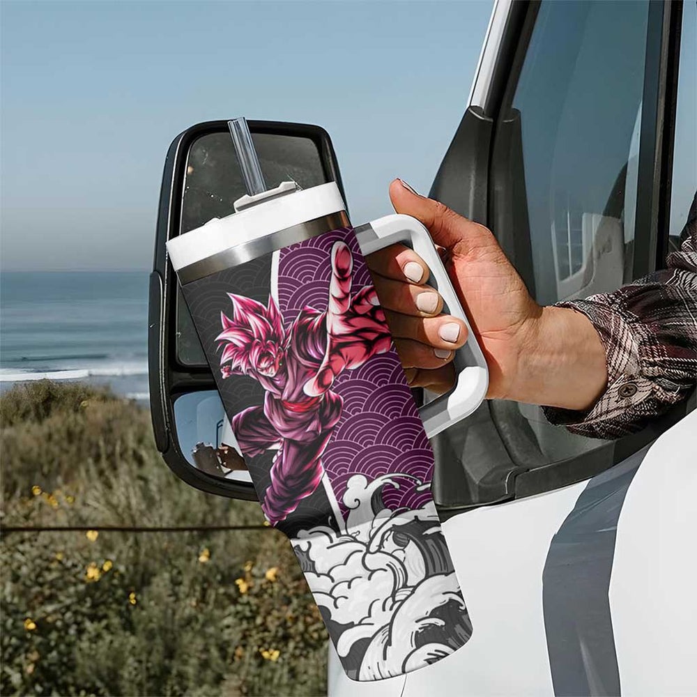 Goku Black Rose Japanese Kanagawa - Dragon Ball Tumbler With Handle Anime Japan Style TS04 Goku Black Rose Japanese Kanagawa - Dragon Ball Tumbler With Handle Anime Japan Style TS04