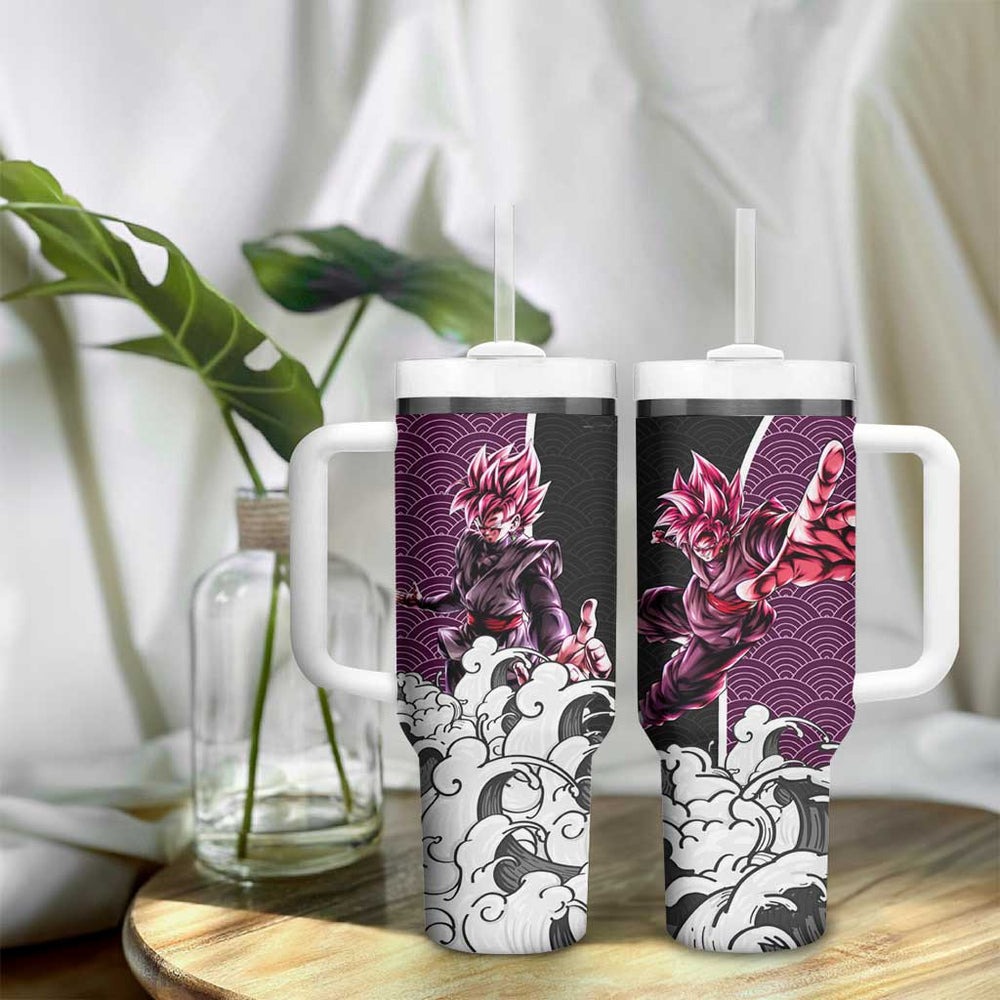 Goku Black Rose Japanese Kanagawa - Dragon Ball Tumbler With Handle Anime Japan Style TS04 Goku Black Rose Japanese Kanagawa - Dragon Ball Tumbler With Handle Anime Japan Style TS04