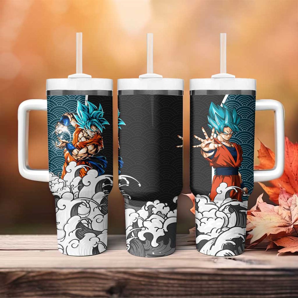 Goku Blue Japanese Kanagawa - Dragon Ball Tumbler With Handle Anime Japan Style TS04 Goku Blue Japanese Kanagawa - Dragon Ball Tumbler With Handle Anime Japan Style TS04