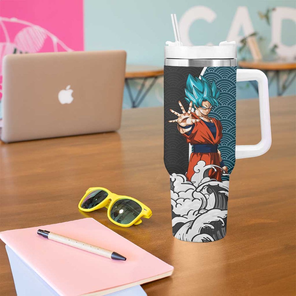 Goku Blue Japanese Kanagawa - Dragon Ball Tumbler With Handle Anime Japan Style TS04 Goku Blue Japanese Kanagawa - Dragon Ball Tumbler With Handle Anime Japan Style TS04