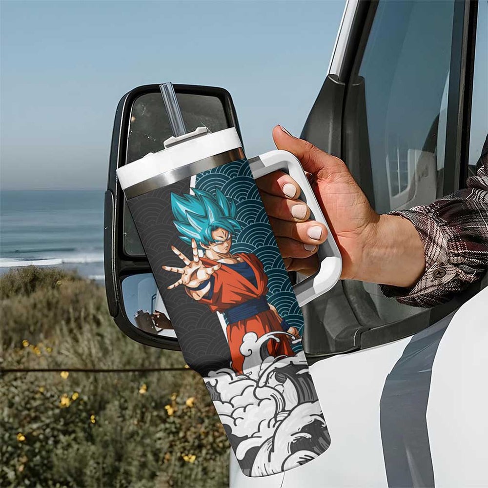 Goku Blue Japanese Kanagawa - Dragon Ball Tumbler With Handle Anime Japan Style TS04 Goku Blue Japanese Kanagawa - Dragon Ball Tumbler With Handle Anime Japan Style TS04