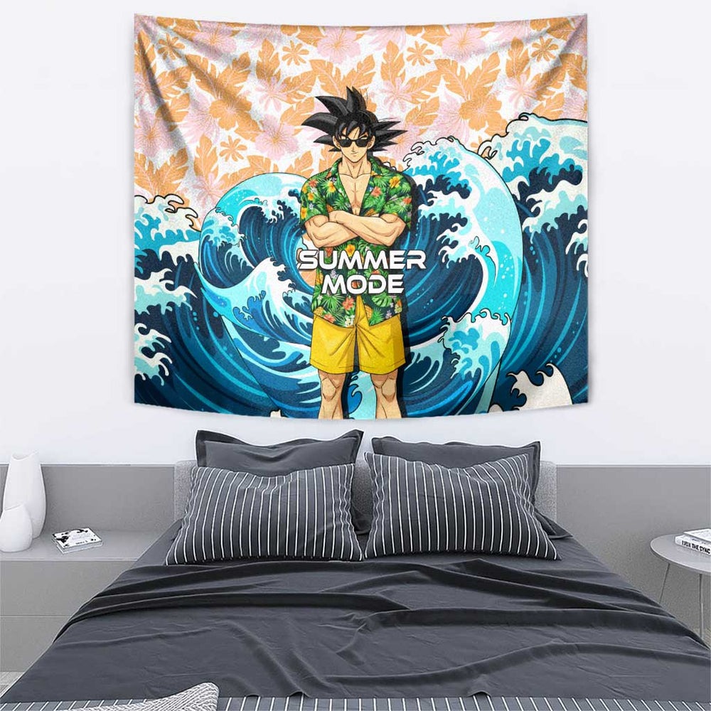 Goku Dragon Ball Summer Theme Tumbler With Handle with Tropical Floral Shirt Sunglasses Shenron and Ocean Wave Background TS04 Goku Dragon Ball Summer Theme Tumbler With Handle with Tropical Floral Shirt Sunglasses Shenron and Ocean Wave Background TS04
