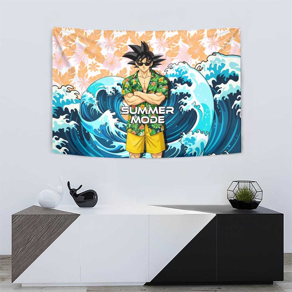 Goku Dragon Ball Summer Theme Tumbler With Handle with Tropical Floral Shirt Sunglasses Shenron and Ocean Wave Background TS04 Goku Dragon Ball Summer Theme Tumbler With Handle with Tropical Floral Shirt Sunglasses Shenron and Ocean Wave Background TS04