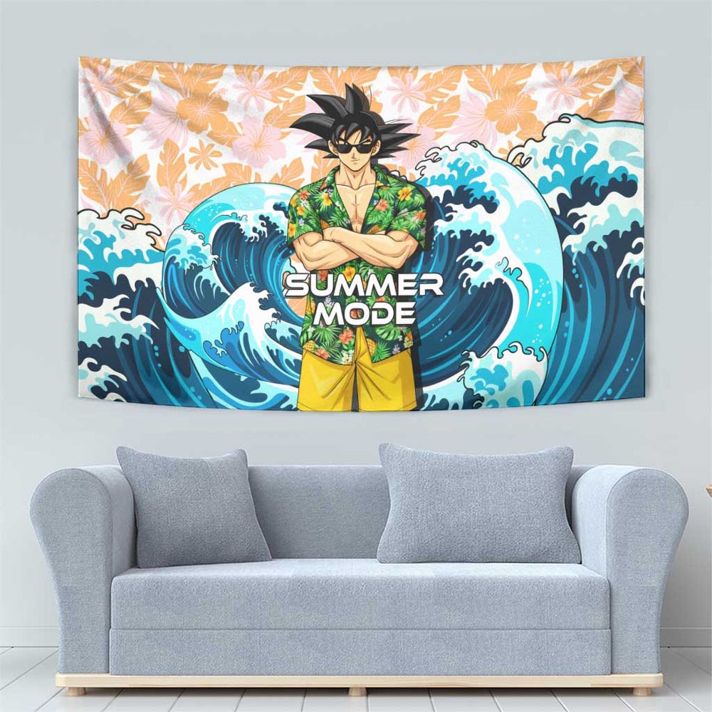 Goku Dragon Ball Summer Theme Tumbler With Handle with Tropical Floral Shirt Sunglasses Shenron and Ocean Wave Background TS04 Goku Dragon Ball Summer Theme Tumbler With Handle with Tropical Floral Shirt Sunglasses Shenron and Ocean Wave Background TS04