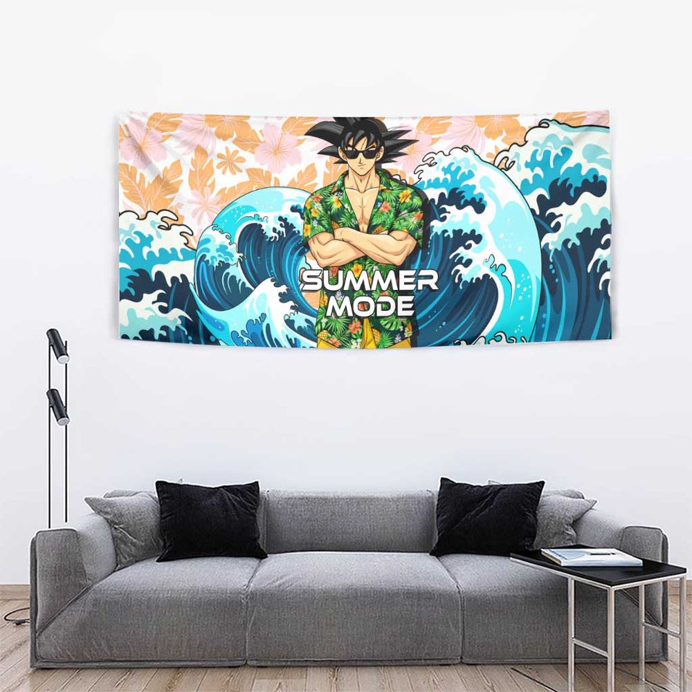 Goku Dragon Ball Summer Theme Tumbler With Handle with Tropical Floral Shirt Sunglasses Shenron and Ocean Wave Background TS04 Goku Dragon Ball Summer Theme Tumbler With Handle with Tropical Floral Shirt Sunglasses Shenron and Ocean Wave Background TS04