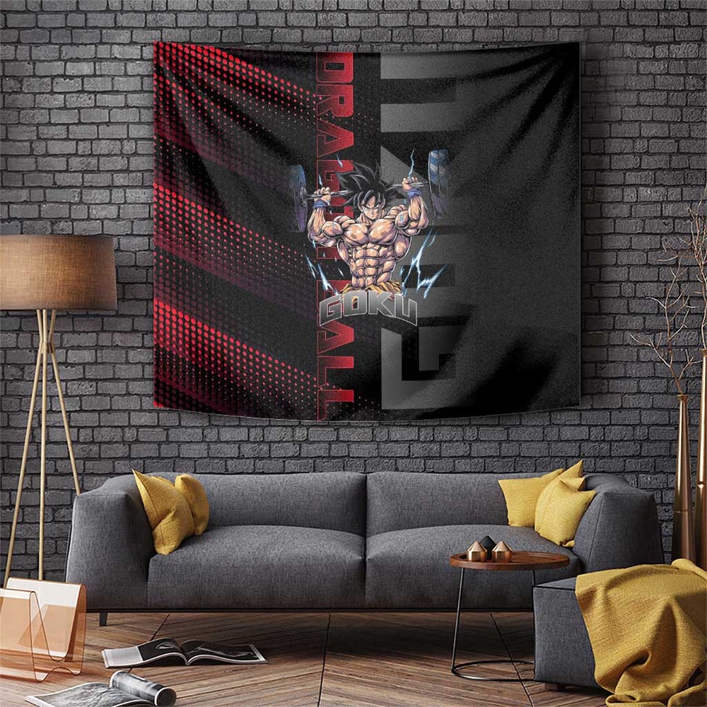 Goku Gym Theme Black and Red Design Tumbler With Handle with Dumbbell Lightning Art and Muscle Training Pose TS04