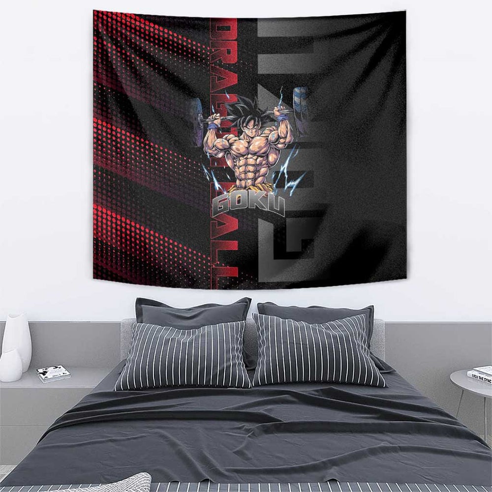 Goku Gym Theme Black and Red Design Tumbler With Handle with Dumbbell Lightning Art and Muscle Training Pose TS04