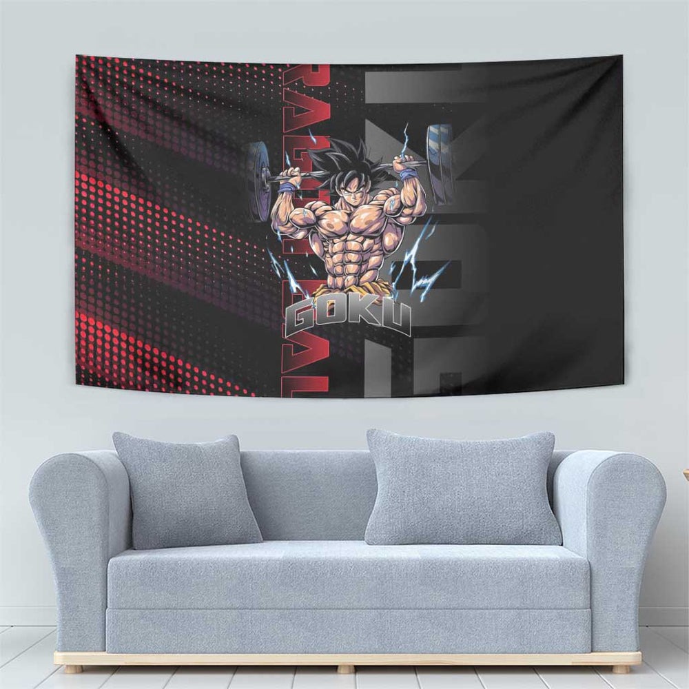 Goku Gym Theme Black and Red Design Tumbler With Handle with Dumbbell Lightning Art and Muscle Training Pose TS04