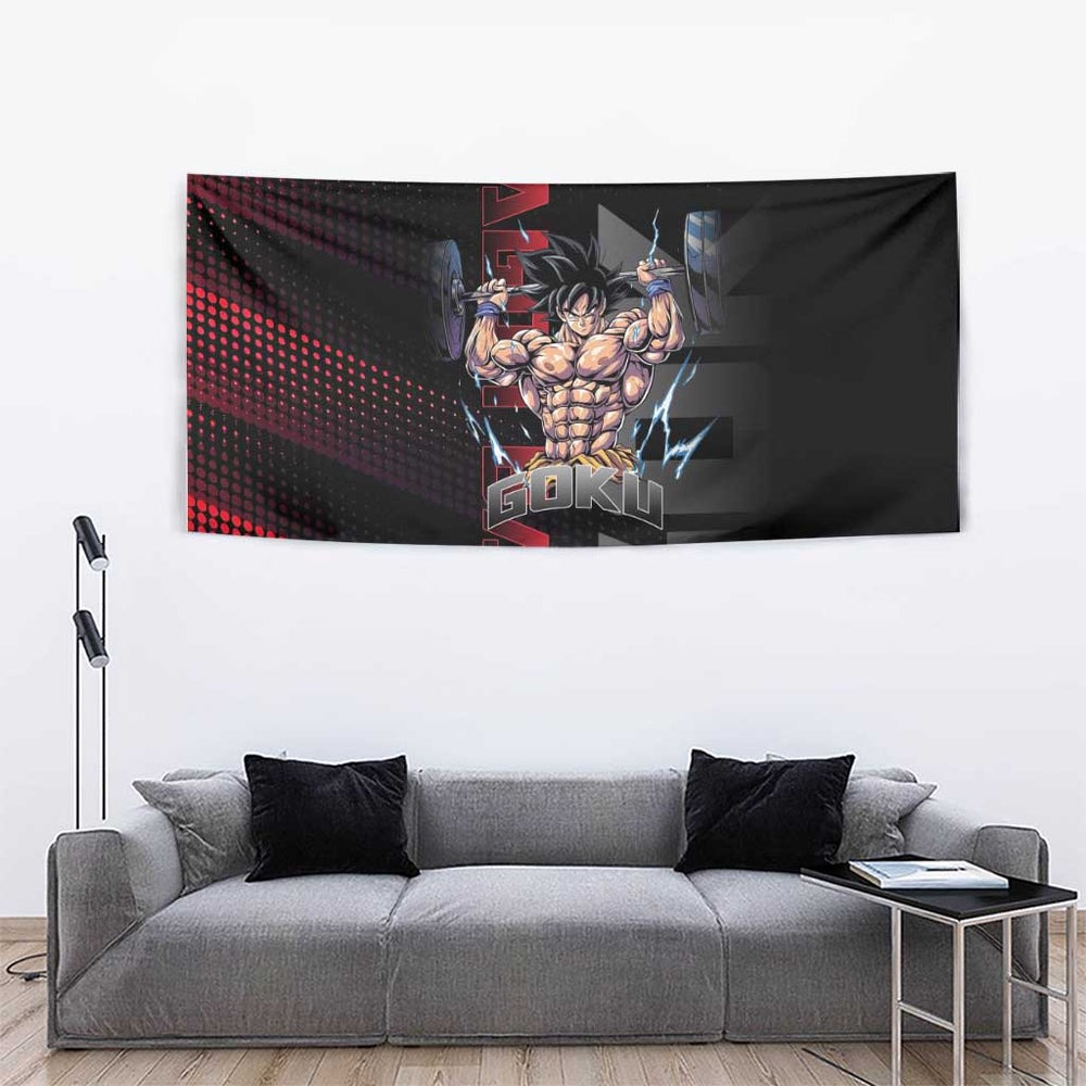 Goku Gym Theme Black and Red Design Tumbler With Handle with Dumbbell Lightning Art and Muscle Training Pose TS04