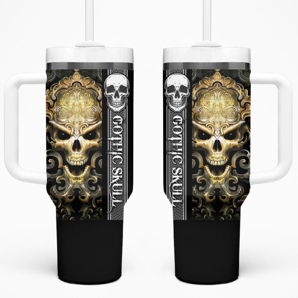 Golden Gothic Skull Tumbler With Handle Embracing Ancient Elegance DT01 Golden Gothic Skull Tumbler With Handle Embracing Ancient Elegance DT01