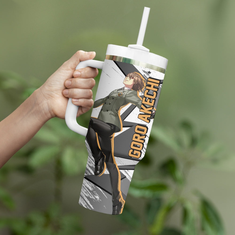 Goro Akechi Persona Tumbler With Handle Anime Mix Polygon Cyber Style TS04