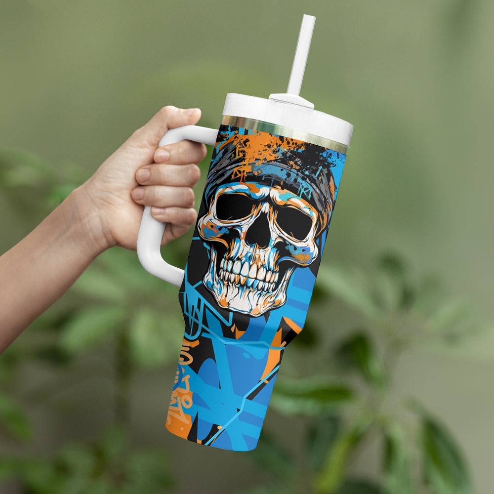Grafity Skull Tumbler With Handle My Give A Fuck Is Broken But My Go Fck Your Self TS04