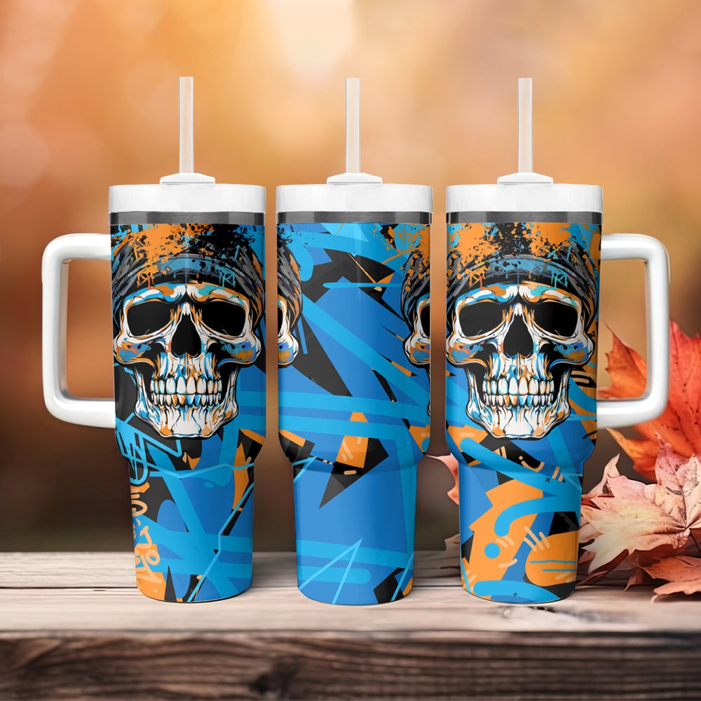 Grafity Skull Tumbler With Handle My Give A Fuck Is Broken But My Go Fck Your Self TS04