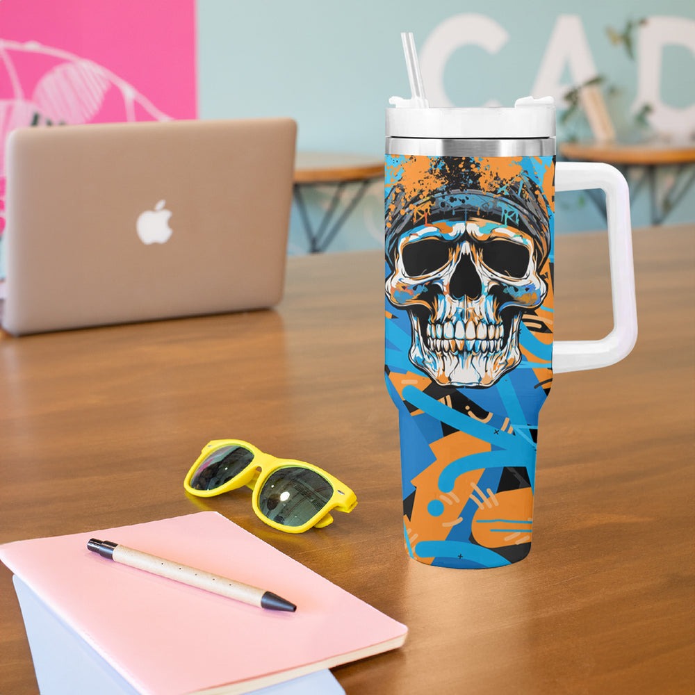 Grafity Skull Tumbler With Handle My Give A Fuck Is Broken But My Go Fck Your Self TS04