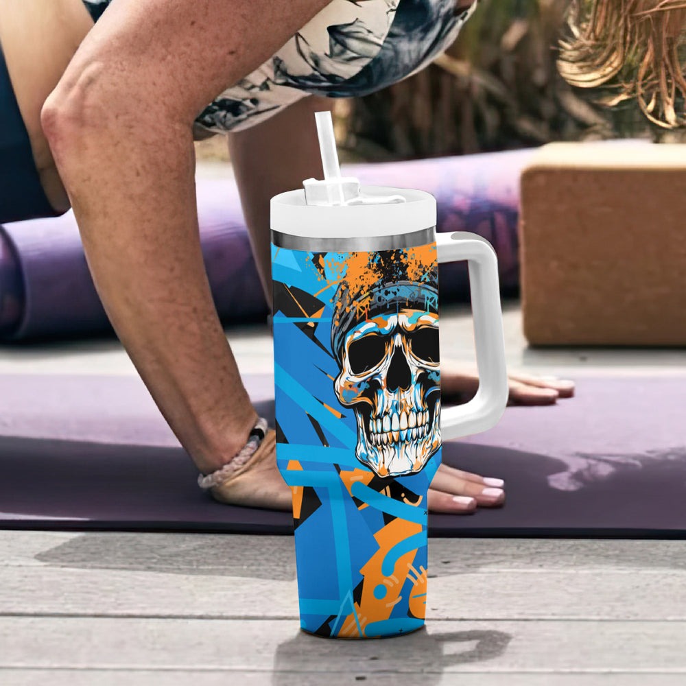 Grafity Skull Tumbler With Handle My Give A Fuck Is Broken But My Go Fck Your Self TS04