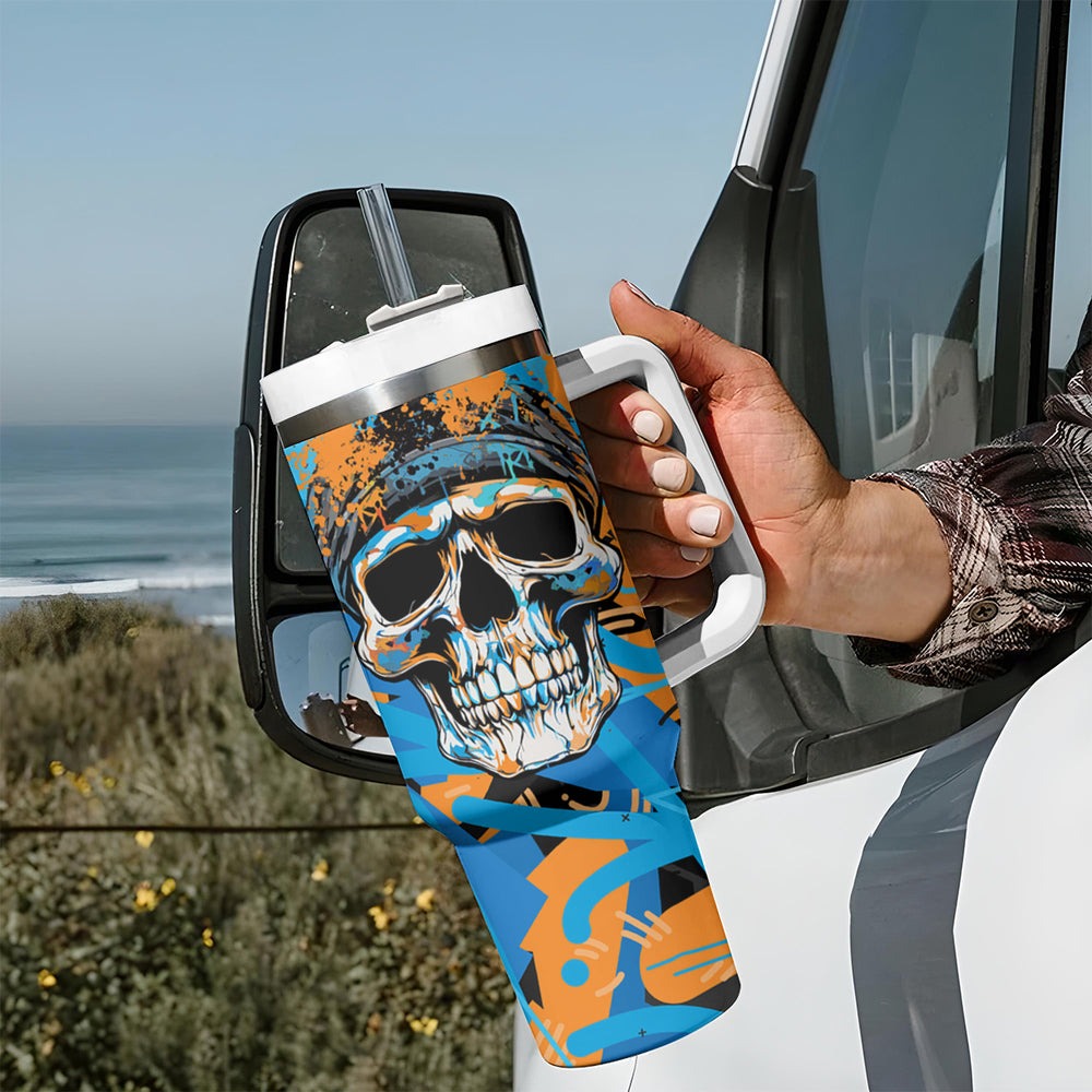 Grafity Skull Tumbler With Handle My Give A Fuck Is Broken But My Go Fck Your Self TS04