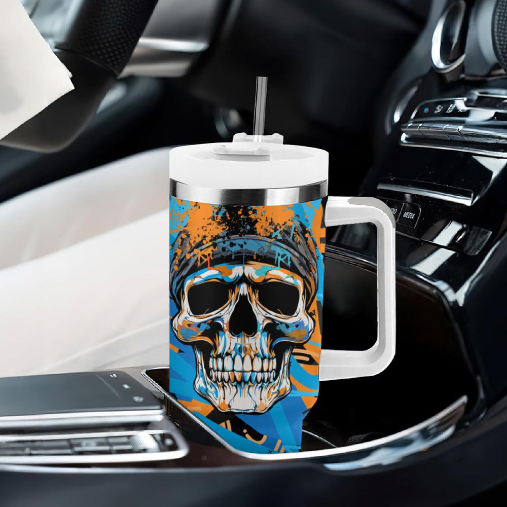 Grafity Skull Tumbler With Handle My Give A Fuck Is Broken But My Go Fck Your Self TS04