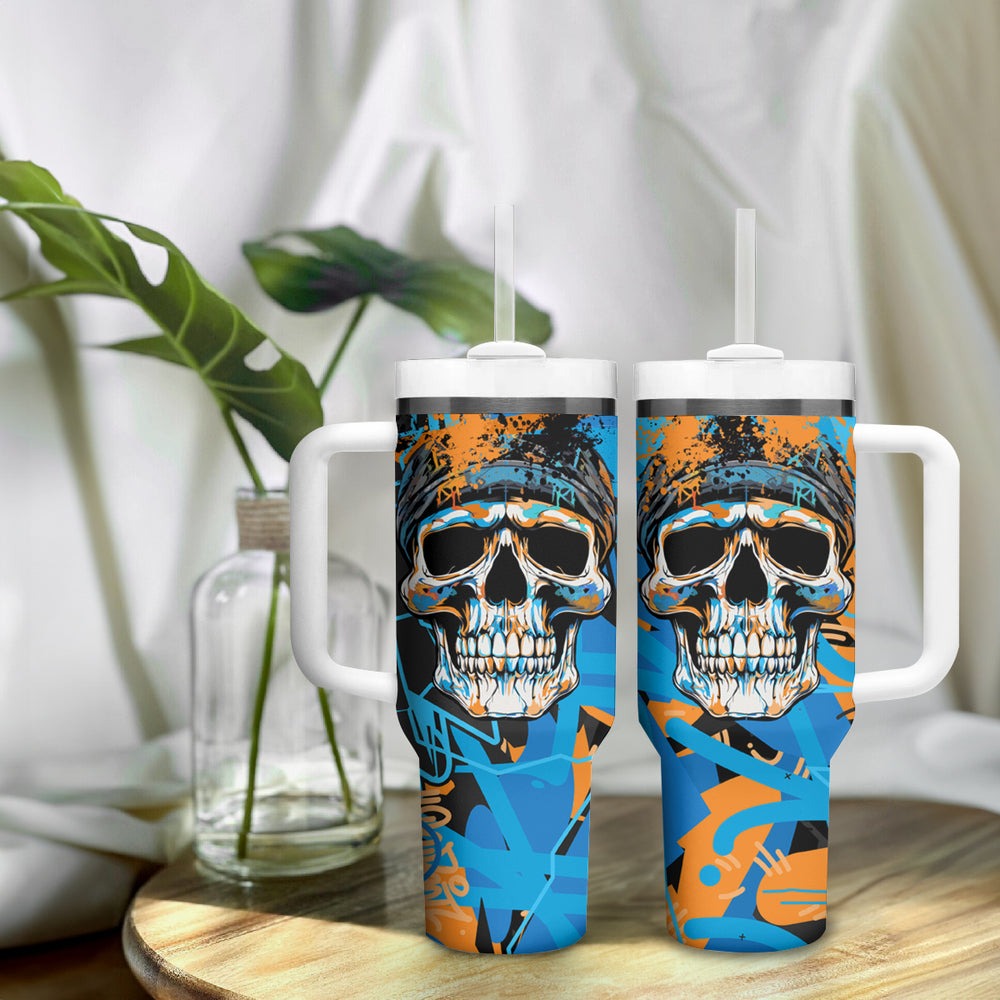 Grafity Skull Tumbler With Handle My Give A Fuck Is Broken But My Go Fck Your Self TS04