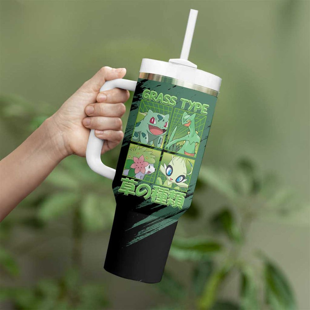 Grass Type Poke Tumbler With Handle Anime Style TS04