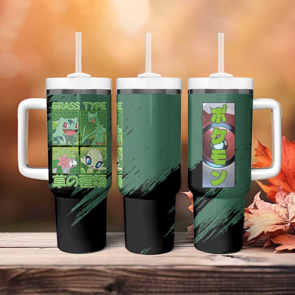 Grass Type Poke Tumbler With Handle Anime Style TS04