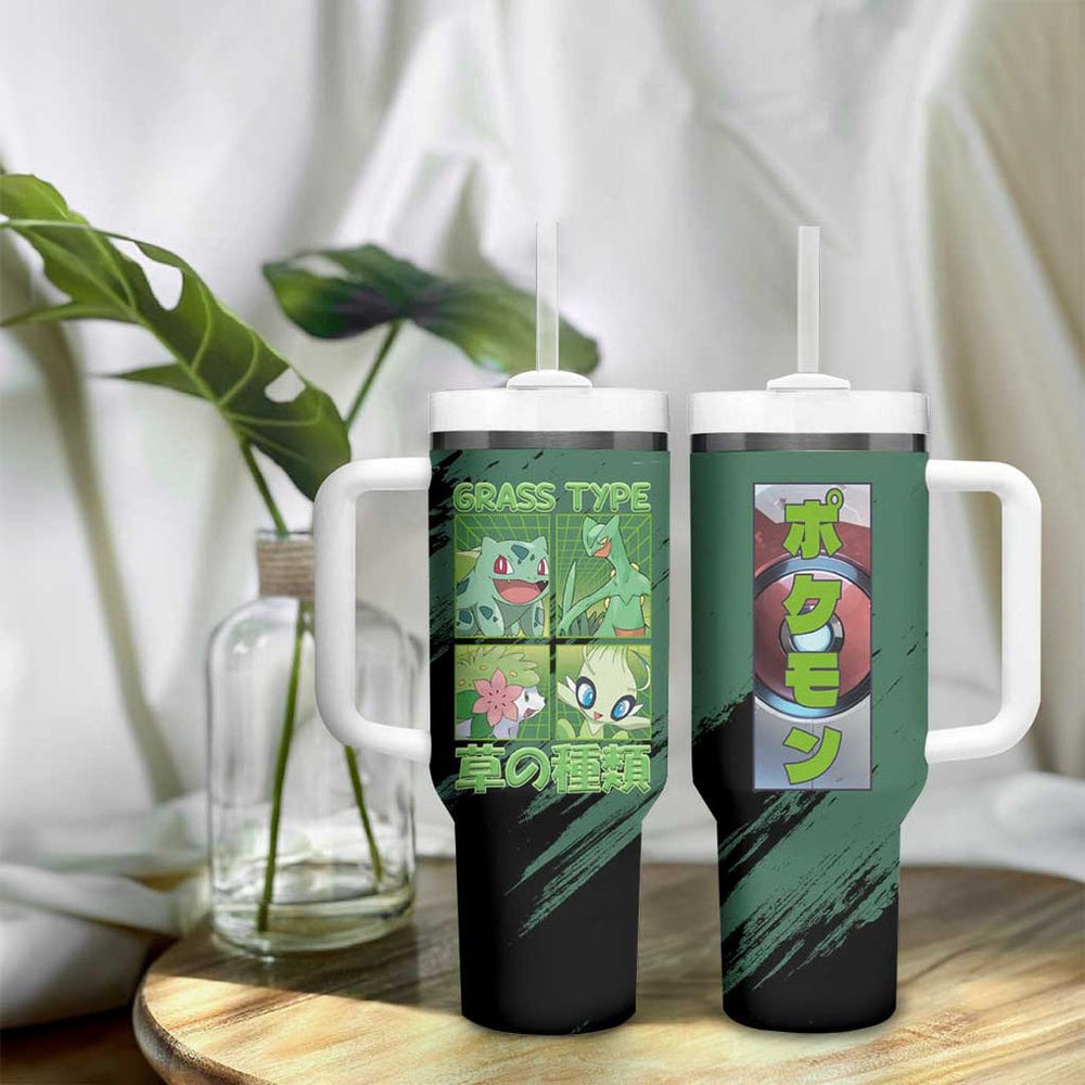 Grass Type Poke Tumbler With Handle Anime Style TS04