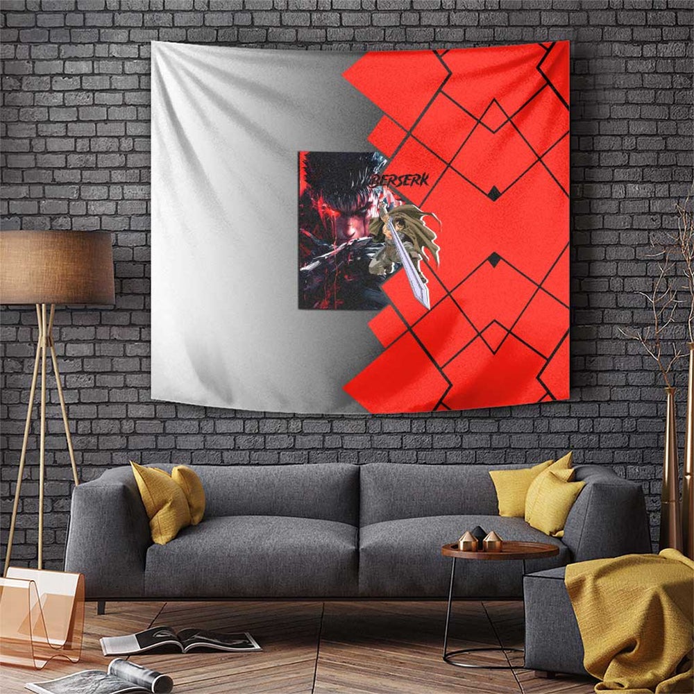 Guts Berserk Tapestry with Black Red Dark Theme and Fierce Warrior Anime Design TS04 Guts Berserk Tapestry with Black Red Dark Theme and Fierce Warrior Anime Design TS04