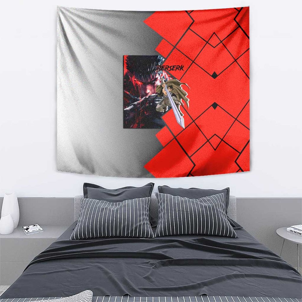 Guts Berserk Tapestry with Black Red Dark Theme and Fierce Warrior Anime Design TS04 Guts Berserk Tapestry with Black Red Dark Theme and Fierce Warrior Anime Design TS04