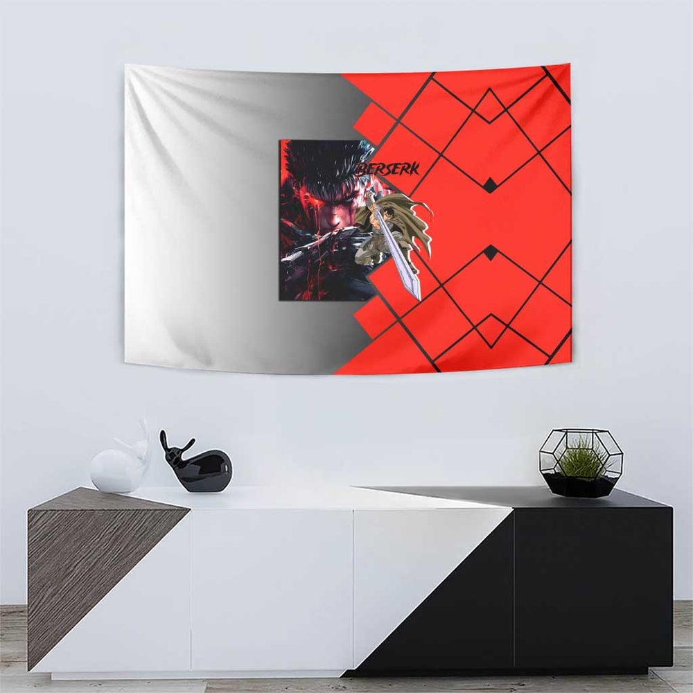 Guts Berserk Tapestry with Black Red Dark Theme and Fierce Warrior Anime Design TS04 Guts Berserk Tapestry with Black Red Dark Theme and Fierce Warrior Anime Design TS04