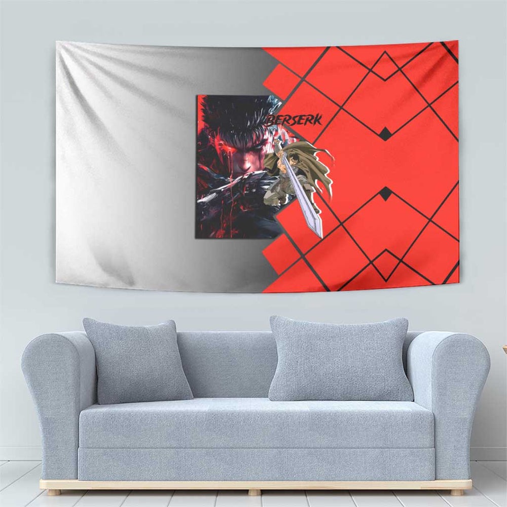 Guts Berserk Tapestry with Black Red Dark Theme and Fierce Warrior Anime Design TS04 Guts Berserk Tapestry with Black Red Dark Theme and Fierce Warrior Anime Design TS04