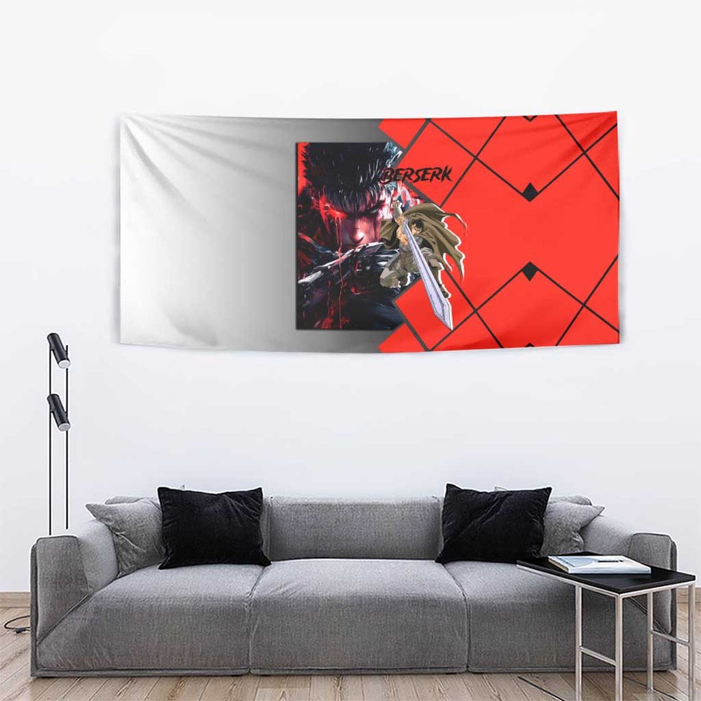 Guts Berserk Tapestry with Black Red Dark Theme and Fierce Warrior Anime Design TS04 Guts Berserk Tapestry with Black Red Dark Theme and Fierce Warrior Anime Design TS04