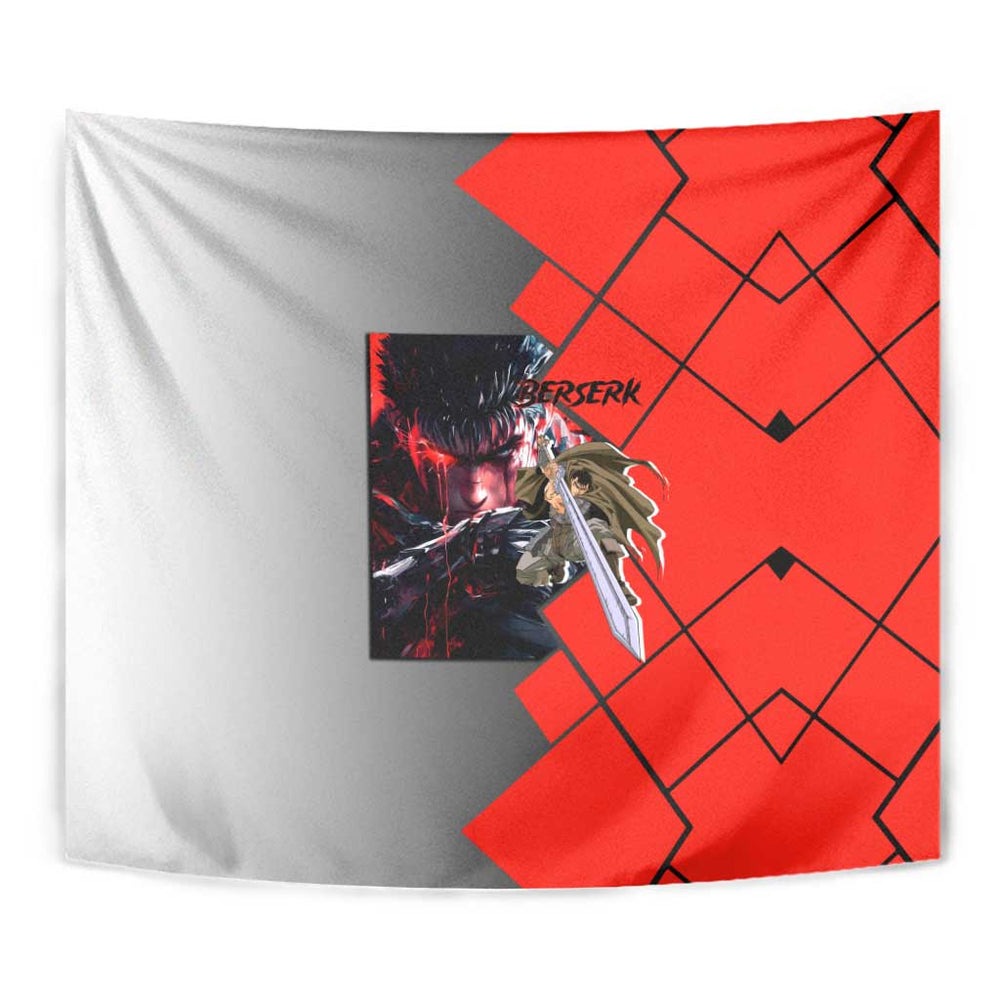 Guts Berserk Tapestry with Black Red Dark Theme and Fierce Warrior Anime Design TS04 Guts Berserk Tapestry with Black Red Dark Theme and Fierce Warrior Anime Design TS04