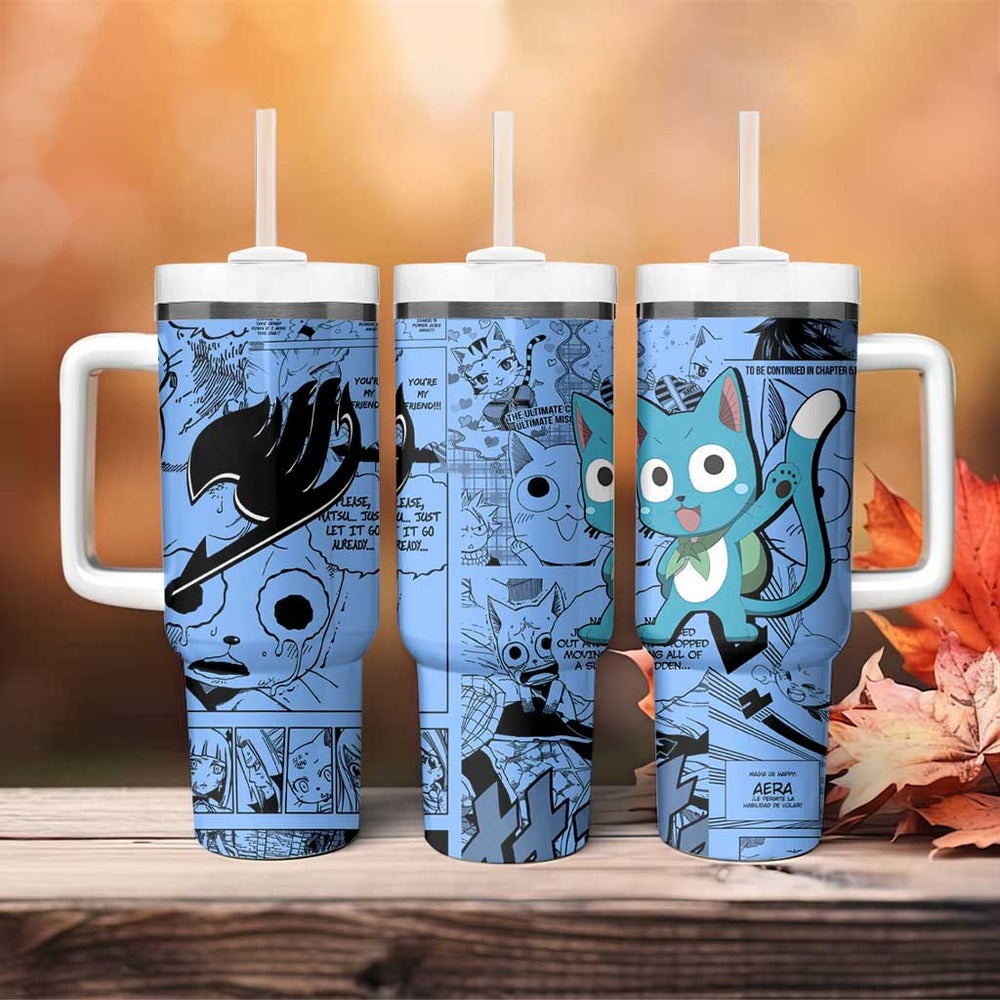 Happy - Fairy Tail Tumbler With Handle Anime Mix Manga Style TS04 Happy - Fairy Tail Tumbler With Handle Anime Mix Manga Style TS04