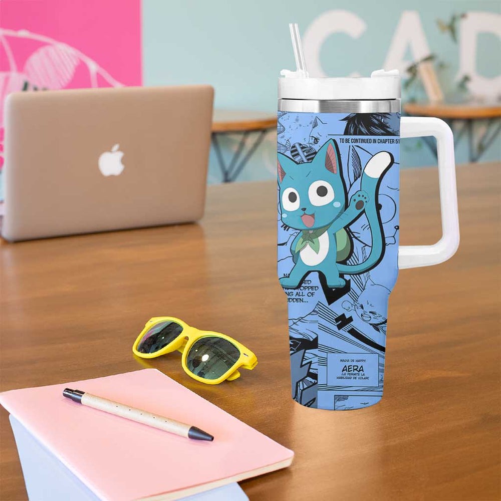 Happy - Fairy Tail Tumbler With Handle Anime Mix Manga Style TS04 Happy - Fairy Tail Tumbler With Handle Anime Mix Manga Style TS04