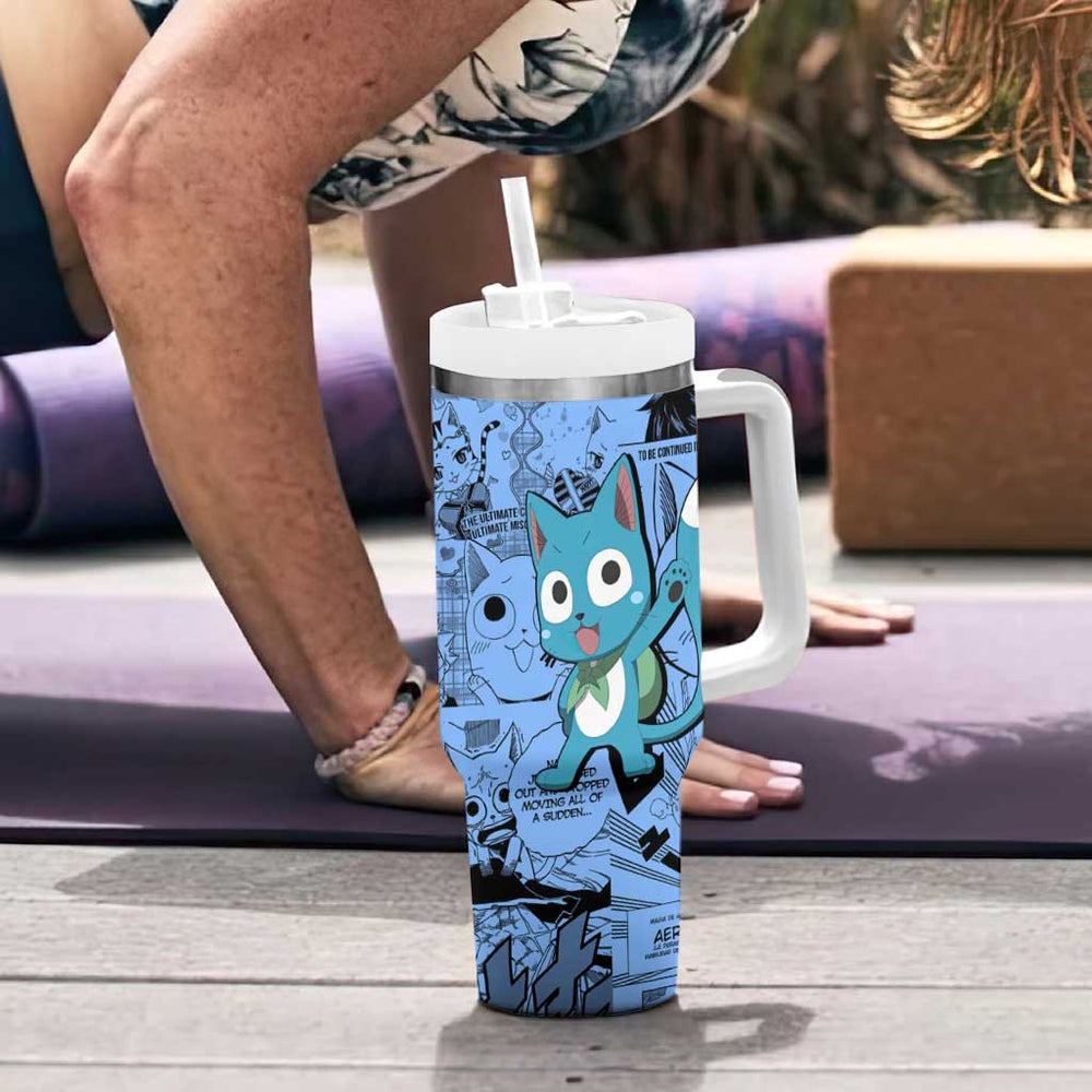 Happy - Fairy Tail Tumbler With Handle Anime Mix Manga Style TS04 Happy - Fairy Tail Tumbler With Handle Anime Mix Manga Style TS04