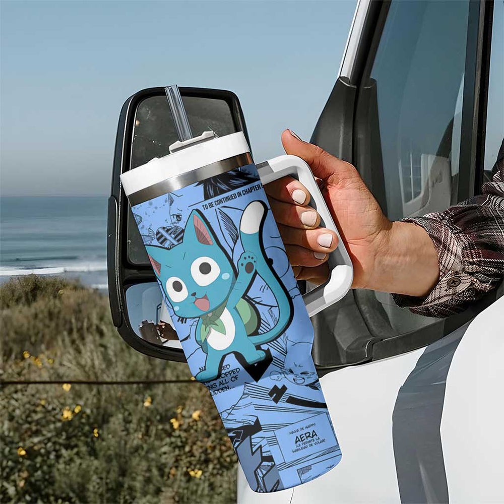 Happy - Fairy Tail Tumbler With Handle Anime Mix Manga Style TS04 Happy - Fairy Tail Tumbler With Handle Anime Mix Manga Style TS04