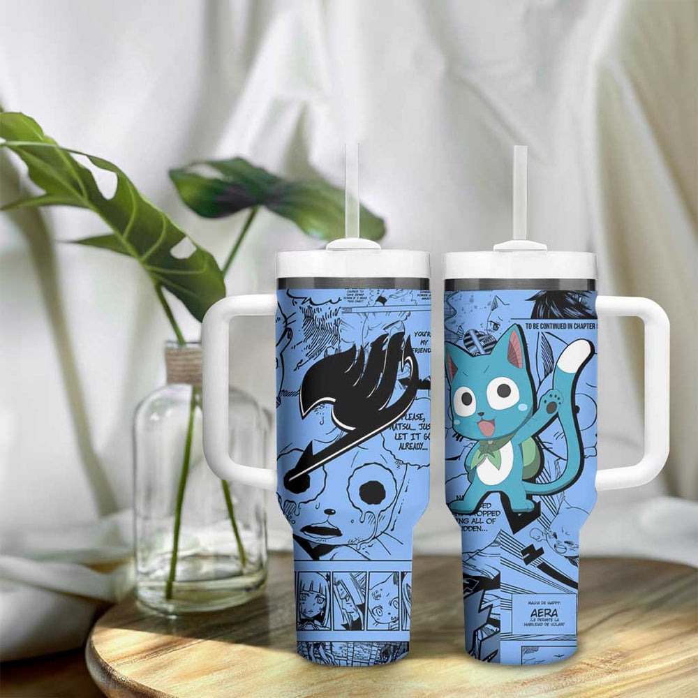 Happy - Fairy Tail Tumbler With Handle Anime Mix Manga Style TS04 Happy - Fairy Tail Tumbler With Handle Anime Mix Manga Style TS04